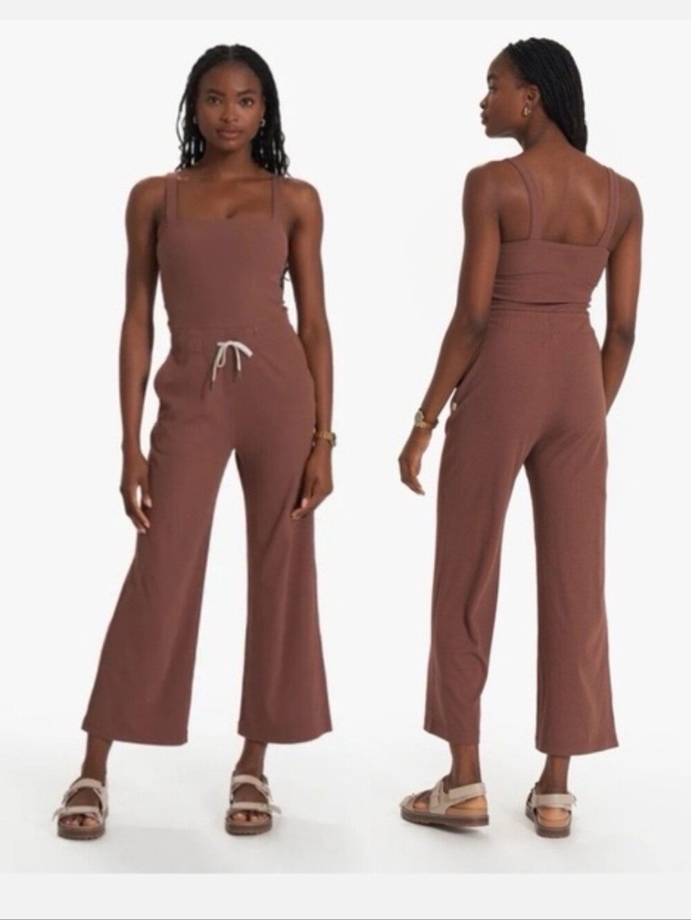 Vuori Rust-Colored Wide Leg Sleeveless Jumpsuit